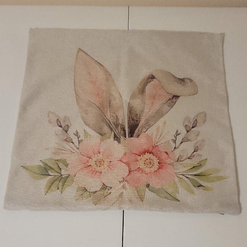 Floral Bunny Ear Decorative Pillow Cover - Blush Pink & Sage - Easter